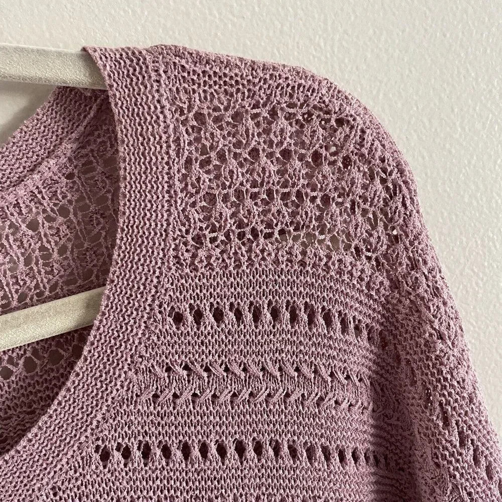 J.Jill Womn M Mauve Cotton Blend Open Knit Textured Stripe Pullover Sweater NWOT